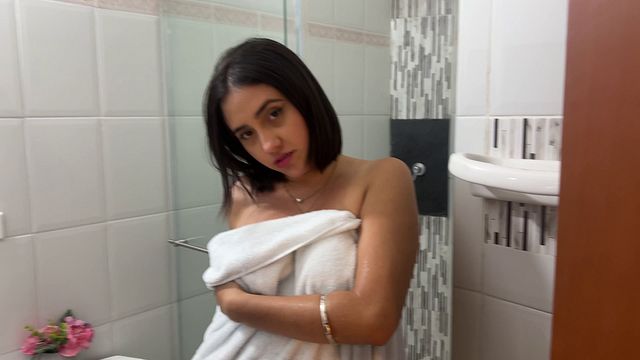 Manuela Alvarez goes commando in the shower, leading to intense bathroom POV homemade sex